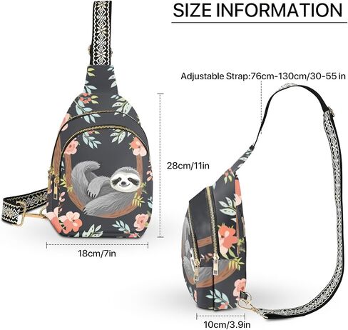 Sloth Leather Sling Bag Small Crossbody Backpack Travel Shoulder Pack Hiking chest Daypack for Women Adjustable Lightweight Outdoor Waterproof Workout in Saudi Arabia