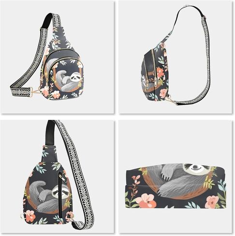Sloth Leather Sling Bag Small Crossbody Backpack Travel Shoulder Pack Hiking chest Daypack for Women Adjustable Lightweight Outdoor Waterproof Workout in Saudi Arabia