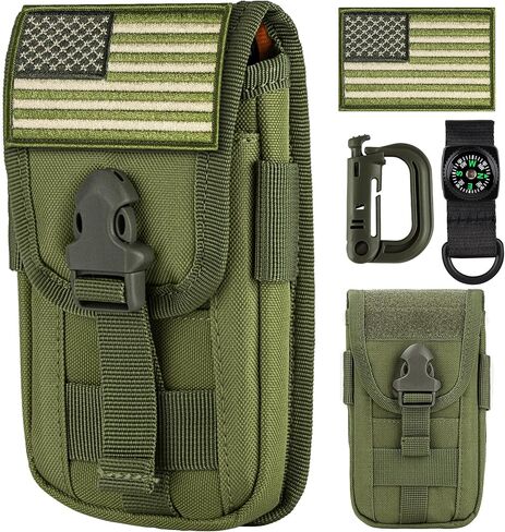bvya Tactical Molle Phone Pouch, Smartphone Waist Belt Holster Buckle Closure EDC Utility Card Holder with Flag Patch, Compass and 1 D-ring for iPhone 15 Pro Max/14 Pro Max/13 Pro Max/12 Pro Max in Saudi Arabia