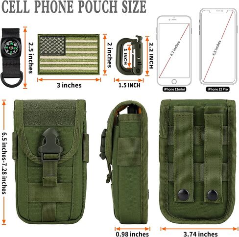 bvya Tactical Molle Phone Pouch, Smartphone Waist Belt Holster Buckle Closure EDC Utility Card Holder with Flag Patch, Compass and 1 D-ring for iPhone 15 Pro Max/14 Pro Max/13 Pro Max/12 Pro Max in Saudi Arabia