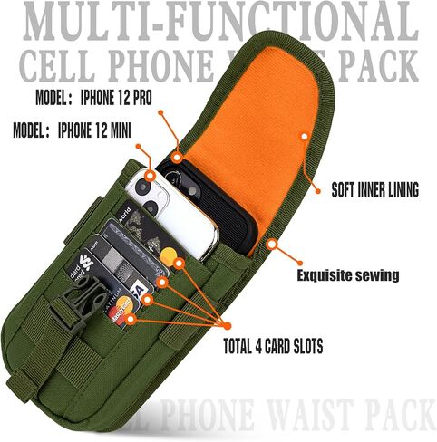 bvya Tactical Molle Phone Pouch, Smartphone Waist Belt Holster Buckle Closure EDC Utility Card Holder with Flag Patch, Compass and 1 D-ring for iPhone 15 Pro Max/14 Pro Max/13 Pro Max/12 Pro Max in Saudi Arabia