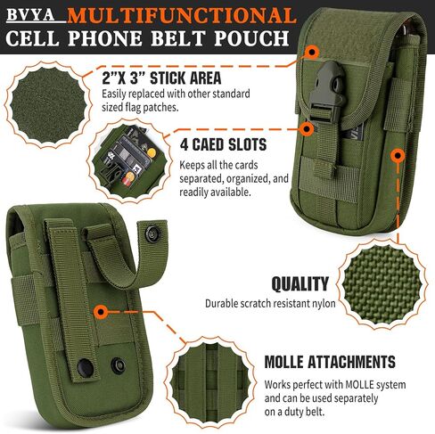 bvya Tactical Molle Phone Pouch, Smartphone Waist Belt Holster Buckle Closure EDC Utility Card Holder with Flag Patch, Compass and 1 D-ring for iPhone 15 Pro Max/14 Pro Max/13 Pro Max/12 Pro Max in Saudi Arabia
