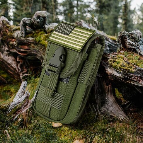 bvya Tactical Molle Phone Pouch, Smartphone Waist Belt Holster Buckle Closure EDC Utility Card Holder with Flag Patch, Compass and 1 D-ring for iPhone 15 Pro Max/14 Pro Max/13 Pro Max/12 Pro Max in Saudi Arabia