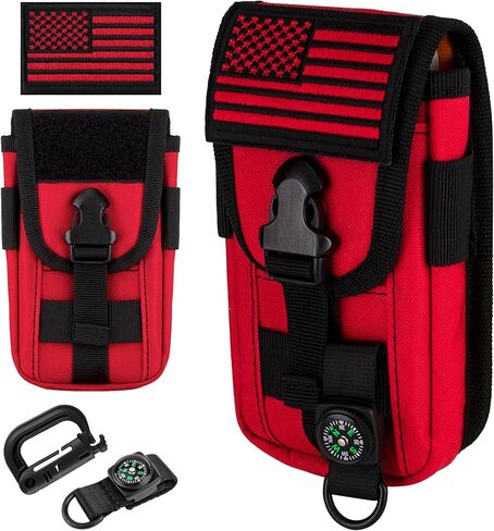 bvya Tactical Molle Phone Pouch, Smartphone Waist Belt Holster Buckle Closure EDC Utility Card Holder with Flag Patch, Compass and 1 D-ring for iPhone 15 Pro Max/14 Pro Max/13 Pro Max/12 Pro Max in Saudi Arabia