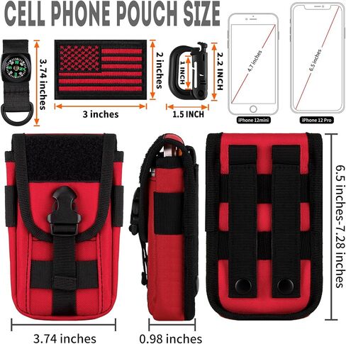 bvya Tactical Molle Phone Pouch, Smartphone Waist Belt Holster Buckle Closure EDC Utility Card Holder with Flag Patch, Compass and 1 D-ring for iPhone 15 Pro Max/14 Pro Max/13 Pro Max/12 Pro Max in Saudi Arabia