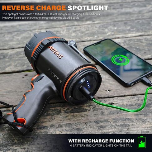 GOODSMANN Spotlight Rechargeable LED Spot Light Flashlight 1000 Lumen Waterproof Handheld Lights Portable Spotlight Rechargeable with Emergency Whistle 9212-89201-01A in Saudi Arabia