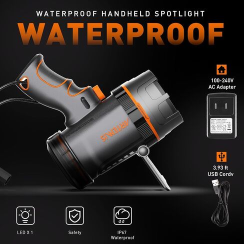 GOODSMANN Spotlight Rechargeable LED Spot Light Flashlight 1000 Lumen Waterproof Handheld Lights Portable Spotlight Rechargeable with Emergency Whistle 9212-89201-01A in Saudi Arabia