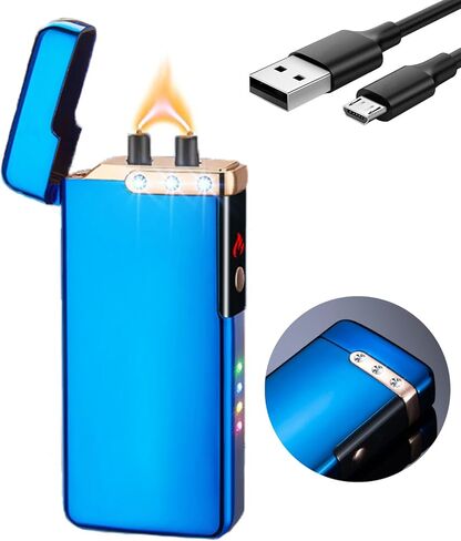 Rechargeable Lighter USB Electric Lighter Butane-Free Windproof Arc Cool Lighter for Men High Power Flame Plasma Lighter with Gift Box for Holiday, Birthday Gift for Men and Women (Blue) in Saudi Arabia