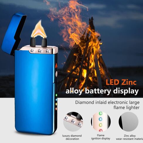 Rechargeable Lighter USB Electric Lighter Butane-Free Windproof Arc Cool Lighter for Men High Power Flame Plasma Lighter with Gift Box for Holiday, Birthday Gift for Men and Women (Blue) in Saudi Arabia
