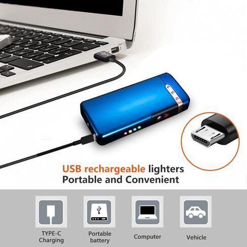 Rechargeable Lighter USB Electric Lighter Butane-Free Windproof Arc Cool Lighter for Men High Power Flame Plasma Lighter with Gift Box for Holiday, Birthday Gift for Men and Women (Blue) in Saudi Arabia