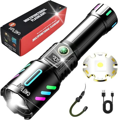 Rechargeable LED Flashlight, 2,000,000 Lumens, Tactical, 5 Modes, Zoomable, IP67 Waterproof, for Camping/Home (CarW514) in Saudi Arabia