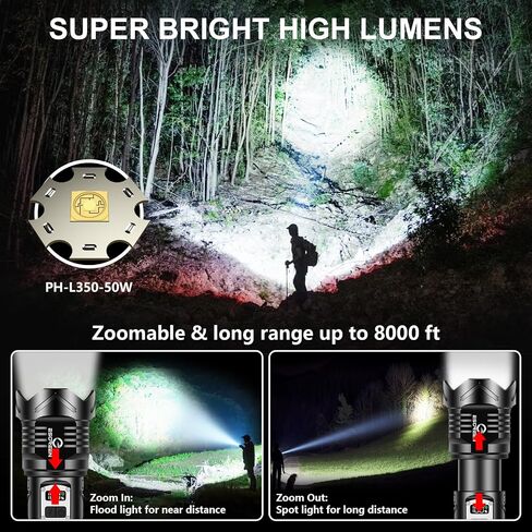 Super Bright Rechargeable Flashlights High Brightness 1000000 Lumens, Powerful Long Range 5000 ft LED Strong Big Flash lights, Long Lasting USB C, LCD Digital Display, 5 Modes, Double Switches in Saudi Arabia