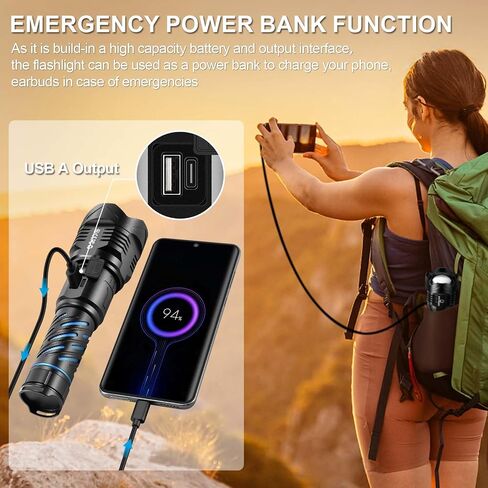 Super Bright Rechargeable Flashlights High Brightness 1000000 Lumens, Powerful Long Range 5000 ft LED Strong Big Flash lights, Long Lasting USB C, LCD Digital Display, 5 Modes, Double Switches in Saudi Arabia