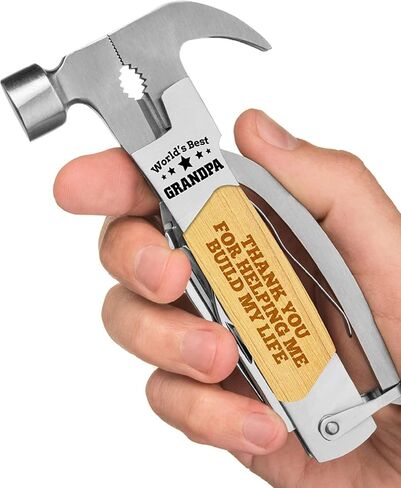 Multitool Camping Hammer for Men - Multi Purpose Gifts for Grandpa with Engraved Sentiments and Carrying Case - Stainless Steel and Pine Wood - Perfect for Camping Trips and Home Project in Saudi Arabia
