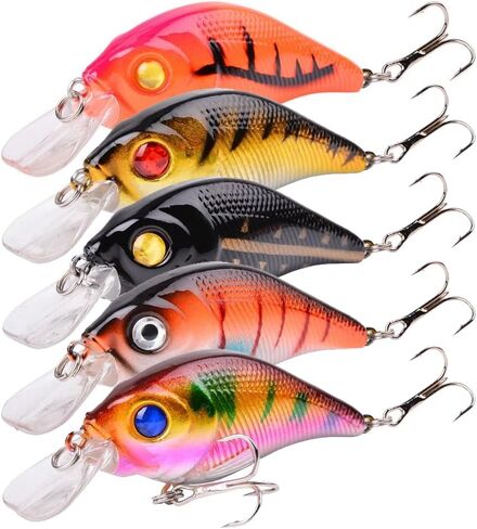 5Pcs Crankbaits Lures Kit, Crankbait Fishing Lures Kit with Treble Hooks Fishing Lures Tackle Fake Bait Kit Fishing Accessories for Bass Trout Salmon Fishing Lovers in Saudi Arabia