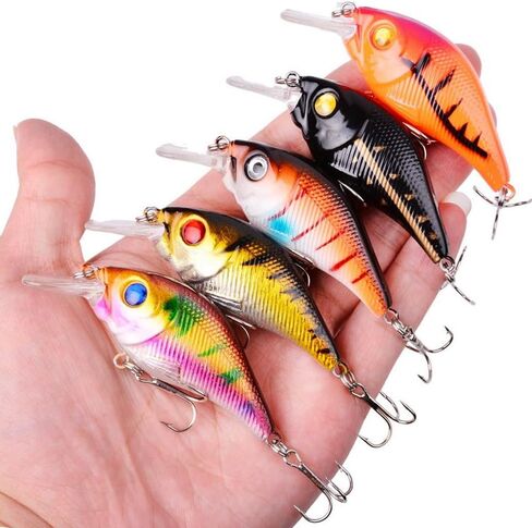5Pcs Crankbaits Lures Kit, Crankbait Fishing Lures Kit with Treble Hooks Fishing Lures Tackle Fake Bait Kit Fishing Accessories for Bass Trout Salmon Fishing Lovers in Saudi Arabia