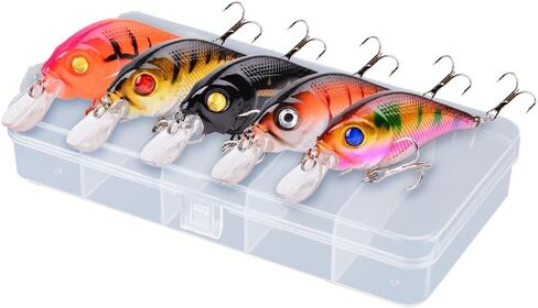 5Pcs Crankbaits Lures Kit, Crankbait Fishing Lures Kit with Treble Hooks Fishing Lures Tackle Fake Bait Kit Fishing Accessories for Bass Trout Salmon Fishing Lovers in Saudi Arabia