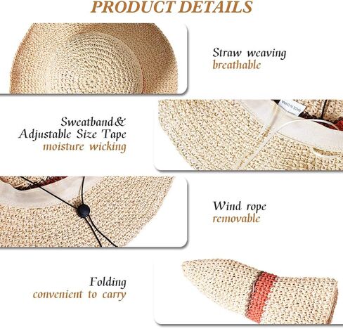 WITERY Sun Hat Floppy Straw Hat Wide Brim Foldable Bucket Summer Beach Visor Hat for Girls Women in Saudi Arabia