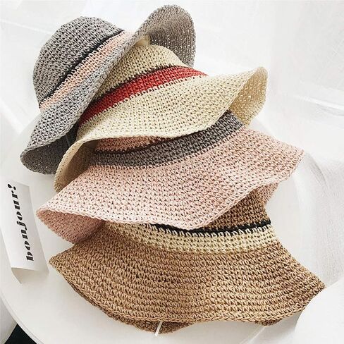 WITERY Sun Hat Floppy Straw Hat Wide Brim Foldable Bucket Summer Beach Visor Hat for Girls Women in Saudi Arabia