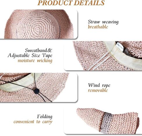 WITERY Sun Hat Floppy Straw Hat Wide Brim Foldable Bucket Summer Beach Visor Hat for Girls Women in Saudi Arabia