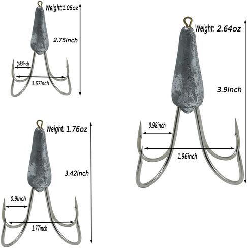 4PCS Weighted Hook Treble Hooks Large Fishing Hooks Size 1.05oz /1.76oz /2.64oz in Saudi Arabia