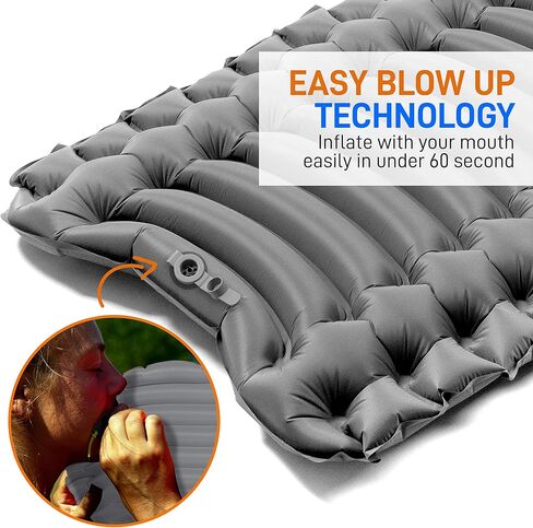 SereneLife Backpacking Air Mattress Sleeping Pad - Waterproof Lightweight Sleep Pad Inflatable Camping Sleeping Mat w/Carrying Bag - for Camping, Backpacking, Hiking, Grey in Saudi Arabia