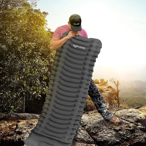 SereneLife Backpacking Air Mattress Sleeping Pad - Waterproof Lightweight Sleep Pad Inflatable Camping Sleeping Mat w/Carrying Bag - for Camping, Backpacking, Hiking, Grey in Saudi Arabia