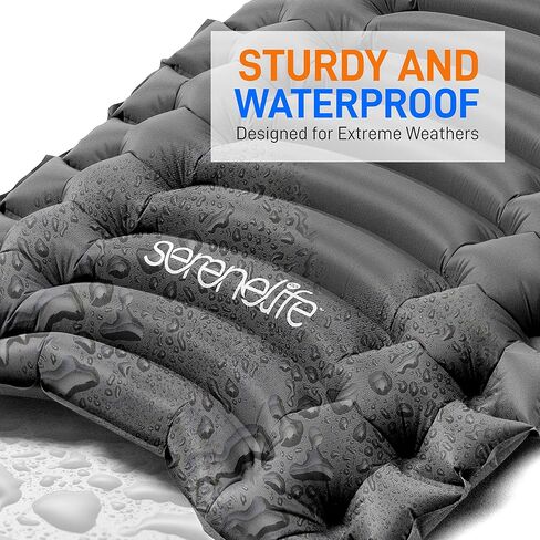 SereneLife Backpacking Air Mattress Sleeping Pad - Waterproof Lightweight Sleep Pad Inflatable Camping Sleeping Mat w/Carrying Bag - for Camping, Backpacking, Hiking, Grey in Saudi Arabia
