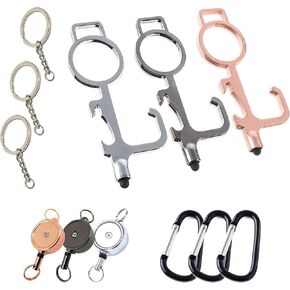 سلسلة مفاتيح متعددة الوظائف، أداة حلقة خطافية للمفاتيح، فتاحة مقبض الباب بدون استخدام اليدين، أداة دفع زر المصعد، قلم سطح الشاشة، فتاحة زجاجات معدنية، مع سلسلة/حلقة/حلقة تسلق/مشبك قابل للسحب (3 عبوات) in Kuwait