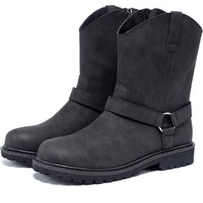 Men's Motorcycle Leather Boots, Men's Black Waterproof Low Heeled Riding Boots, Bicycle Boots, Wide Calf Cowboy Boots, Hiking Boots