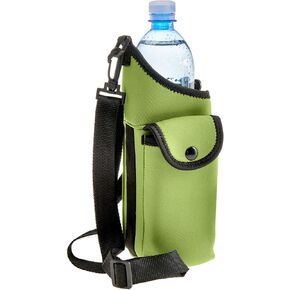 AquaPockets Water Bottle Carrier Bag - Insulating Neoprene Bottle Holder with Phone Case, Pockets and Adjustable Strap for Walking and Hiking - Fits up to 40 oz. Bottles
