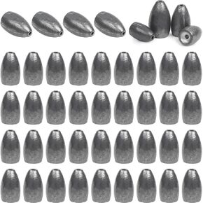Flipping Fishing Weights,40pcs Bullet Fishing Sinker Weights Worm Weights Slip Sinkers Assorted Set for Bass Fishing Texas Rigs Saltwater Freshwater Fishing Tackle 1/8 3/16 1/4 3/8oz