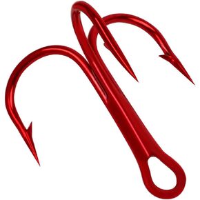 100pcs Fishing Treble Hooks Size 2 4 6 8 High Carbon Triple Barbed Steel Fish Hooks (Red)
