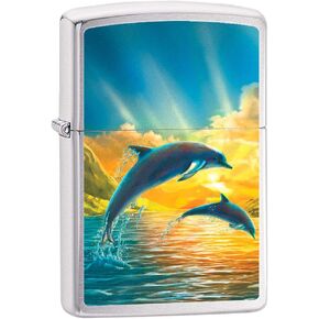 Zippo Lighter: Dolphins at Sunset - Brushed Chrome 80695