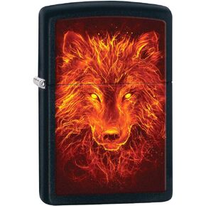 Zippo Lighter: Fiery Wolf - Black Matte 80829