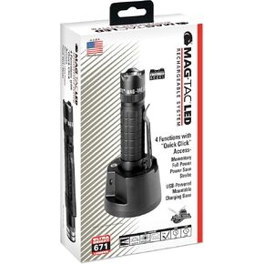 MagLite4,4 Functions: Momentary, Full Power, Power Save and Strobe TRM1RA4 Mag-Tac LED Rechargeable Flashlight System- Crowned-Bezel, Black