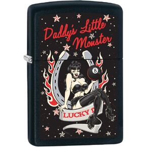 Zippo Custom Lighter: Daddys Little Monster, Pin-Up Girl - Black Matte 78774