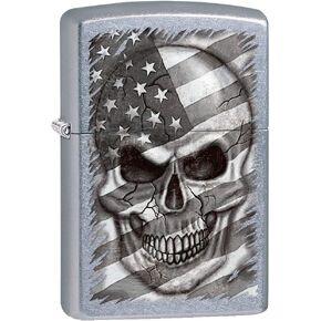 Zippo Lighter: Skull and American Flag in Grey - Street Chrome 80804