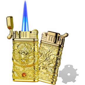Dragon Design Torch Lighter, Torch Lighter with Adjustable Jet Flame, Vintage Metal Lighters Pretty Aesthetic, Windproof and Fillable,for Barbecue Candles(No Methane Gas) (Colorful)