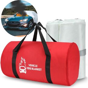 Azazccm Emergency Fire Blanket for Car, Large Fiberglass Fire Extinguisher Blanket, Survival Safety Fire Suppression Blanket for Electric Vehicle Truck Automotive Conflagration (13.12x19.68FT)