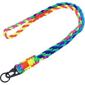 Heavy Duty Neck Lanyard Keychain for Men Women Outdoor Survival, Rainbow Parachute Rope Necklace Keychains with HK Clip Key Ring for ID Card Badge Holder, Camera, Wallet and Keys