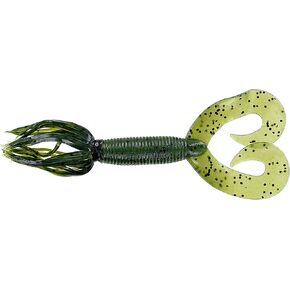 YAMAMOTO 4" Double Tail Hula Grub - Realistic Easy-to-Use Soft Plastic Fishing Lure Bait with Free-Flowing Skirt - 10 Pack, Watermelon with Large Black Flake