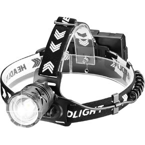 100000LM Headlamp Long Beam, Super Bright Head lamp with Red Warning Light, Type-C Rechargeable Zoomable IP67 Waterproof Headlight for Hiking Hunting Camping, Adult Hardhat/Helmet Light