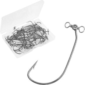 Drop Shot Fishing Hooks, 40pcs in-line Drop Shot Rig Hooks and Swivel Soft Plastic Worm Hooks High Carbon Steel Fishing Hooks for Bass, Perch Fishing Size 2/0, 3/0, 4/0
