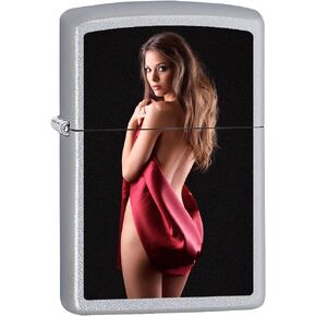 Zippo Lighter: Cover Me Up - Satin Chrome Sexy Pin-up Girl 75792