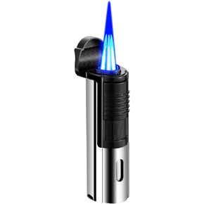 Torch Lighter with Triple Adjustable Jet Flame,Visible Window,Butane Refillable Lighter for Candle Kitchen BBQ Hob Camping(Gas Not Included)