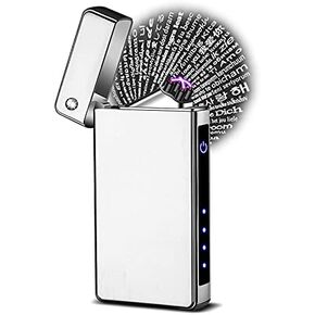 Plasma Lighter Electric Arc Lighter Windproof USB Rechargeable Lighter Novelty Flameless Lighter Gift lighter for man woman (Black) (Silver)