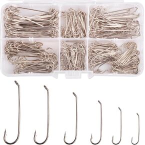 Fly Fishing Hooks Kit,360-Pieces Fly Tying Hooks Mix Size Ultra Sharp Barb Hooks Catch and Release Dry Wet Curve Hooks Long Shank Streamer Hooks with Tackle Box