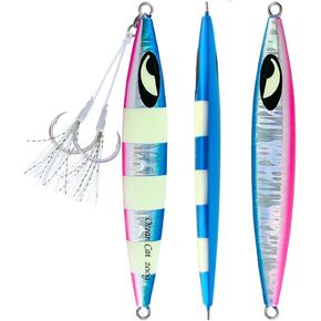 OCEAN CAT 1 PC Lead Metal Flat Slow Fall Pitch Fishing Jigs Lures Sinking Vertical Jigging Bait with Butterfly Hook for Saltwater Fishing