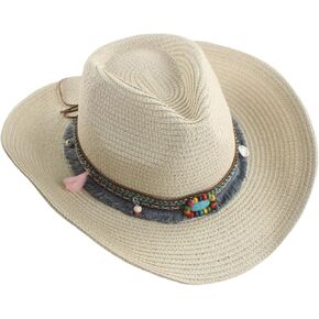 Women Men’s Western Cowboy Hat Summer Straw Hat Mexican Cowgirl Hat Newsboy Sunblock Top Cap Wide Brim Sun Hat